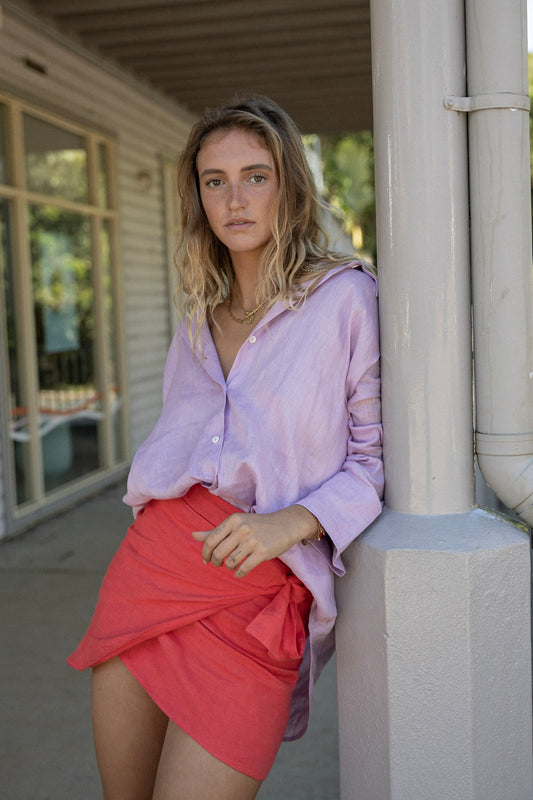 Linen Wrap Skirt  - Watermelon