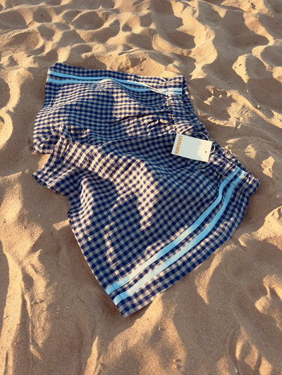 Linen Short - Navy Blue Check
