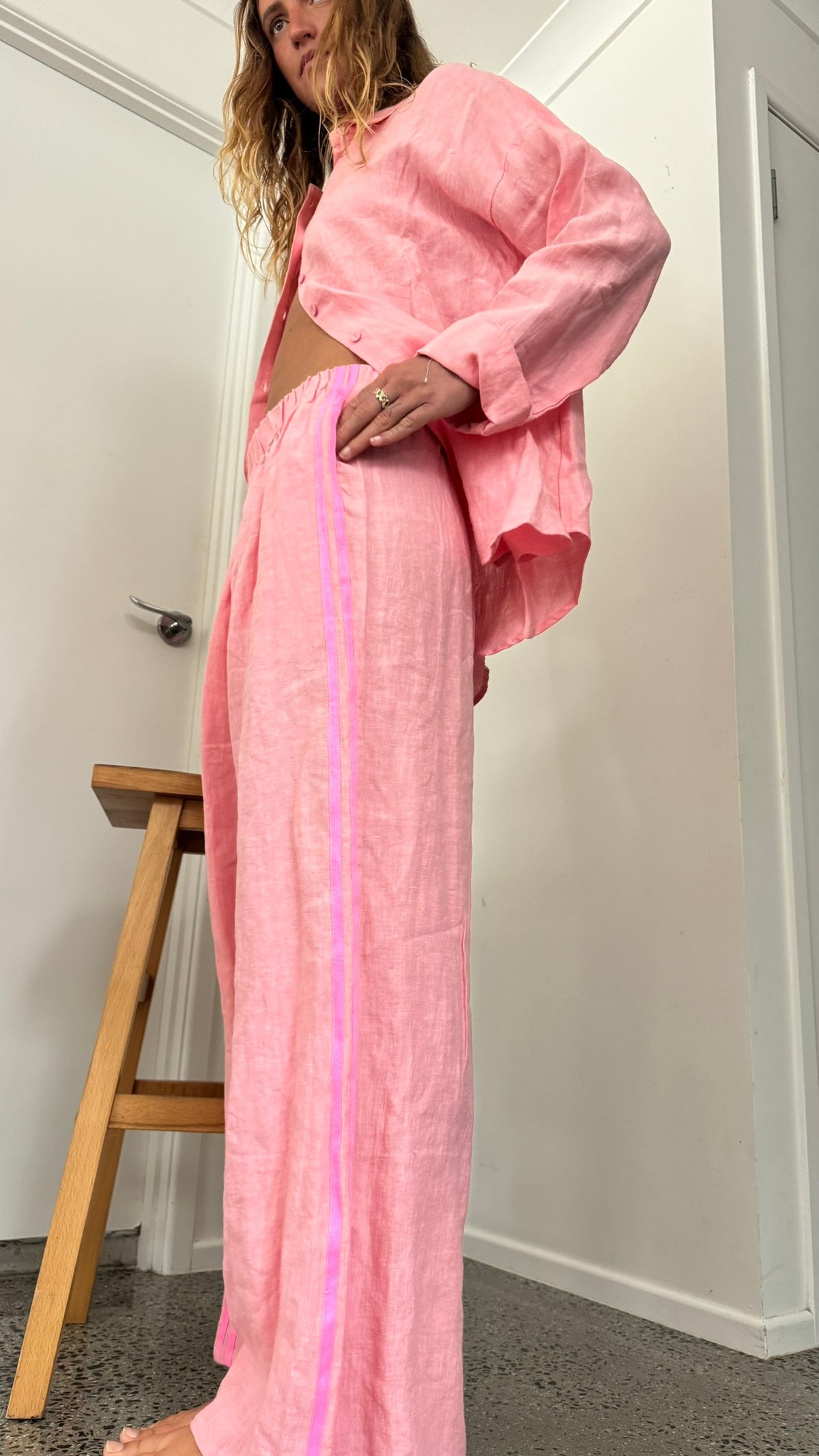 100% Linen Pant - Coral Pink