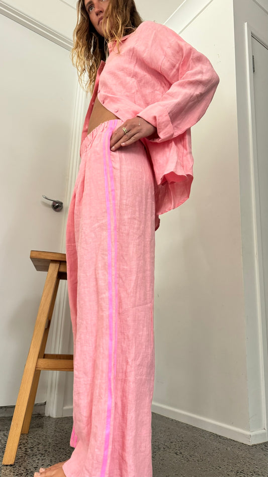 100% Linen Pant - Coral Pink