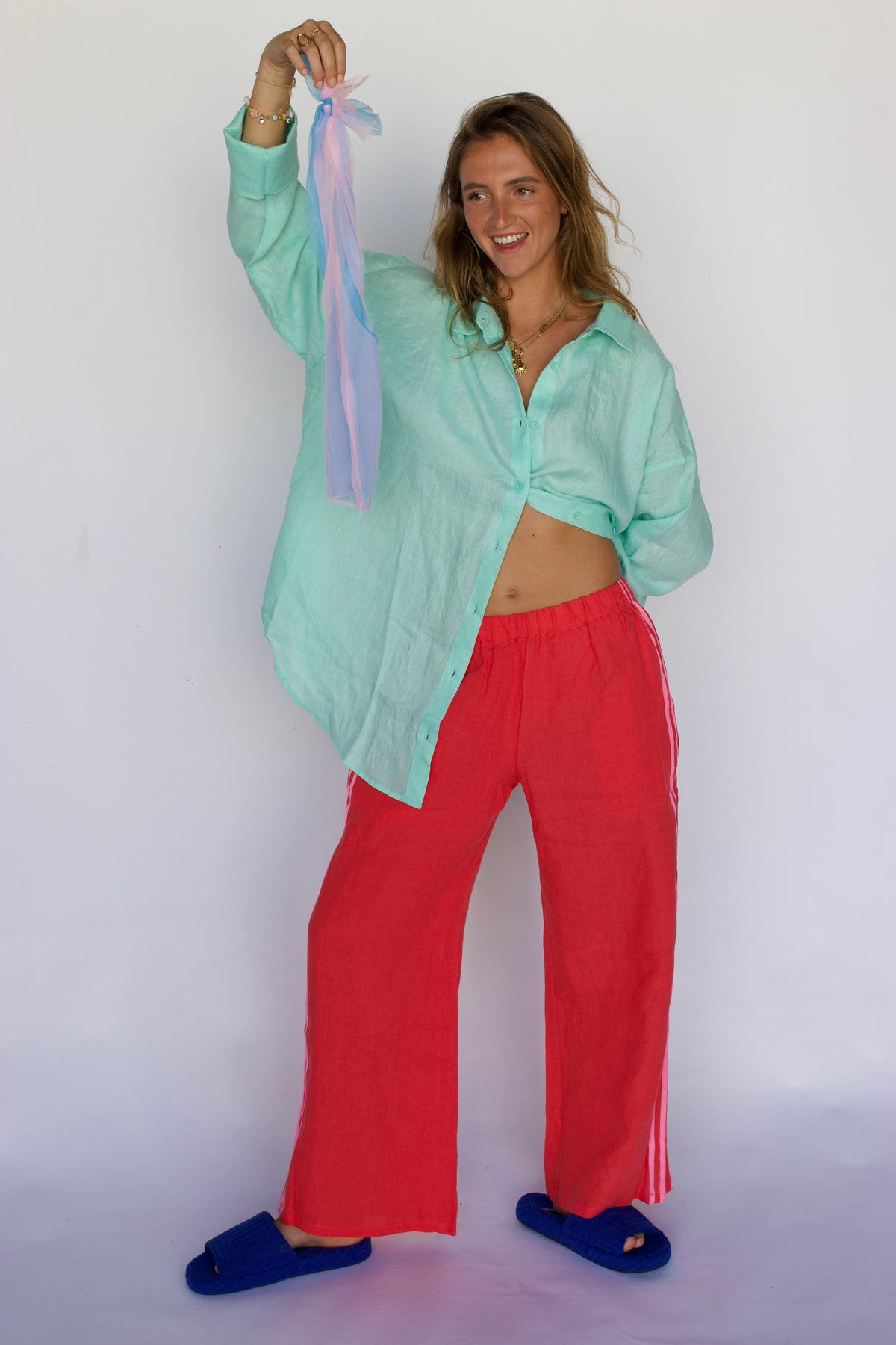 100% Linen Pant - Watermelon (Bright Pink Stripe)