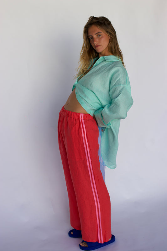 100% Linen Pant - Watermelon (Bright Pink Stripe)