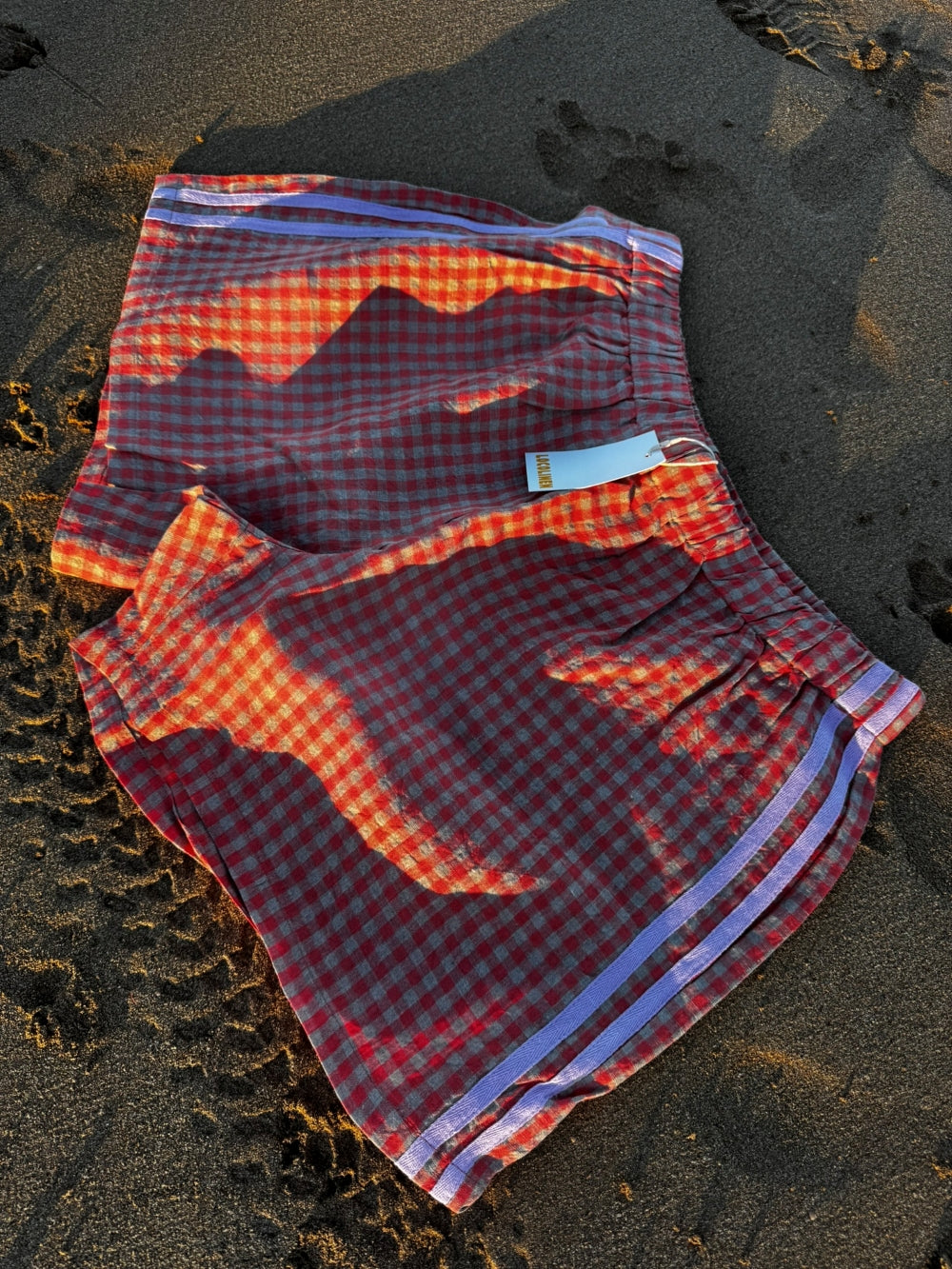 Linen Short - Peach Check (Lilac Stripe)